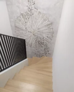 Schody dywanowe dębowe wkuwane w ścianę. Wykończenie olejowosk w kolorze surowego drewna. Realizacja schody dębowe Poznań